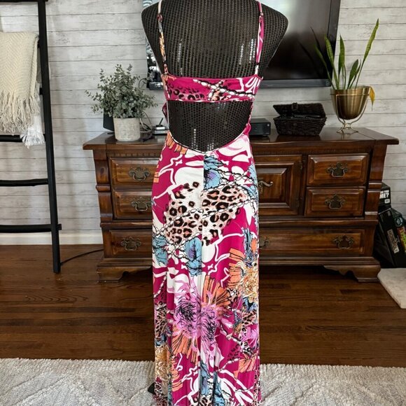 Marciano Vibrant Pink Floral Print Flowy Summer Silk Maxi Dress Size S/P - Picture 6 of 7